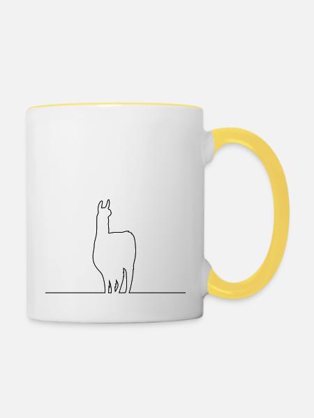 lama silhouette kontur - Tasse zweifarbig - Weiß/Gelb