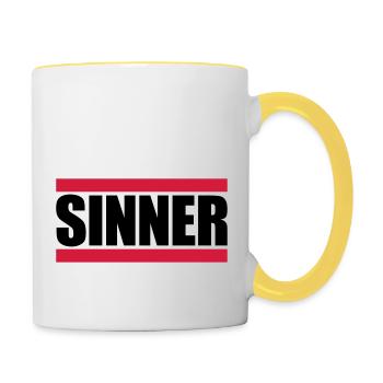 Sinner Text Logo - Tasse zweifarbig - Weiß/Gelb - Rechts