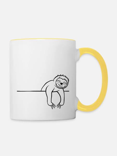 Comic Faultier Mauer - Tasse zweifarbig - Weiß/Gelb