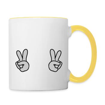 2 Peace Hände - Tasse zweifarbig - Weiß/Gelb - Rechts