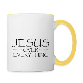 Jésus sur tout - Mug contrasté - blanc/jaune - Droite