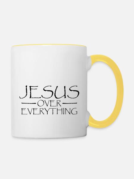 Jesus Over Everything - Tasse zweifarbig - Weiß/Gelb