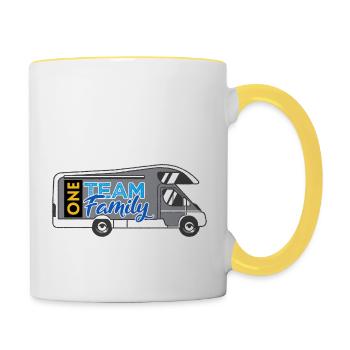 équipe famille camping chien sports congé parental camping - Mug contrasté - blanc/jaune - Droite
