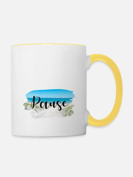 Pause Küste Sprüche Sommer Sonne Meer - Tasse zweifarbig - Weiß/Gelb