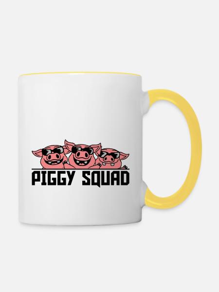 Crew Schweine Piggy Squad - Tasse zweifarbig - Weiß/Gelb