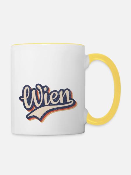 Österreich Wien Vintage Retro Typografie - Tasse zweifarbig - Weiß/Gelb
