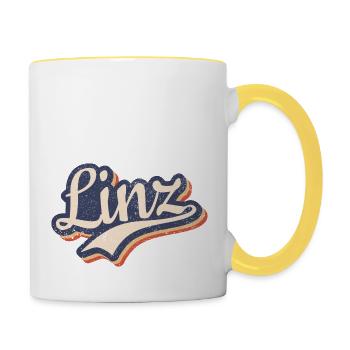 Österreich Linz Oberösterreich Vintage Typografie - Tasse zweifarbig - Weiß/Gelb - Rechts