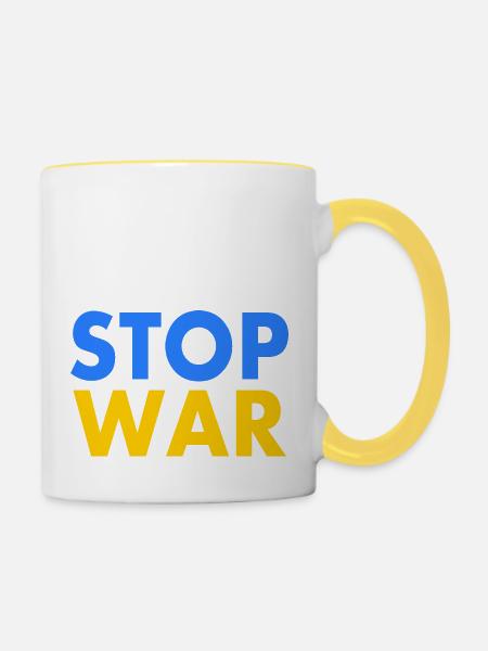 Stop war - Tasse zweifarbig - Weiß/Gelb