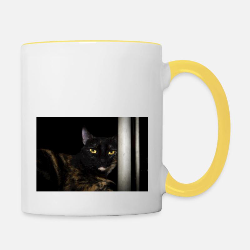 die schwarze Katze - Tasse zweifarbig - Weiß/Gelb
