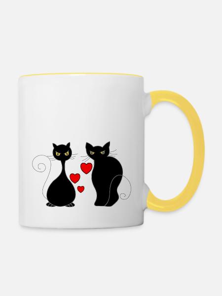 Katzen - Tasse zweifarbig - Weiß/Gelb