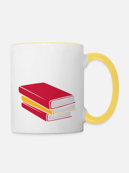 Design gestapelte Bücher Comic - Tasse zweifarbig - Weiß/Gelb