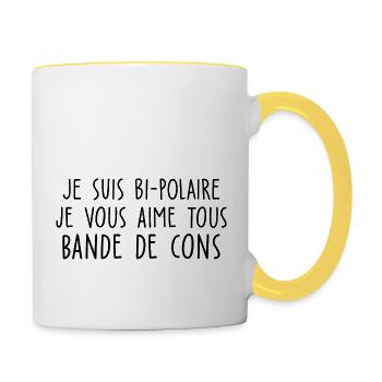 je suis bi polaire je vous aime tous - Mug contrasté - blanc/jaune - Droite