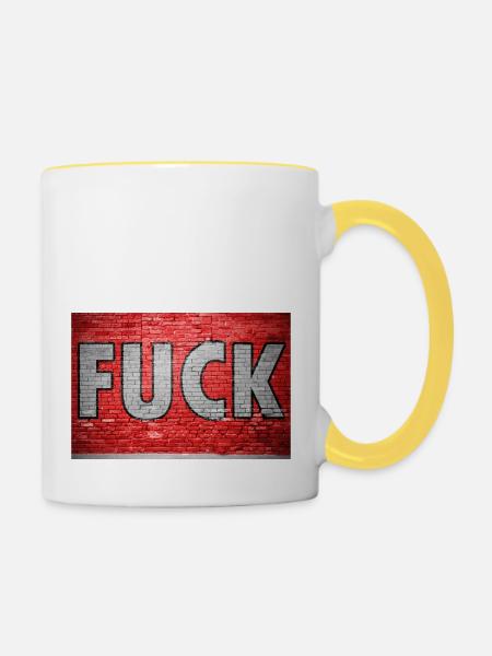 Fuck Ziegelsteinmauer Graffiti - Tasse zweifarbig - Weiß/Gelb