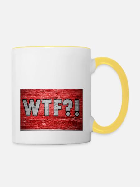 WTF!? Ziegelsteinmauer Graffiti - Tasse zweifarbig - Weiß/Gelb
