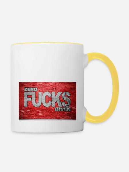Zero Fucks Given Ziegelsteinmauer Graffiti - Tasse zweifarbig - Weiß/Gelb