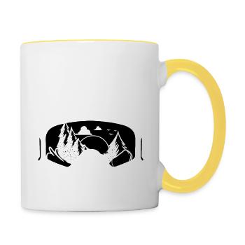 Ski Brille und Skifahrer Ski Urlaub und Apres Ski - Tasse zweifarbig - Weiß/Gelb - Rechts