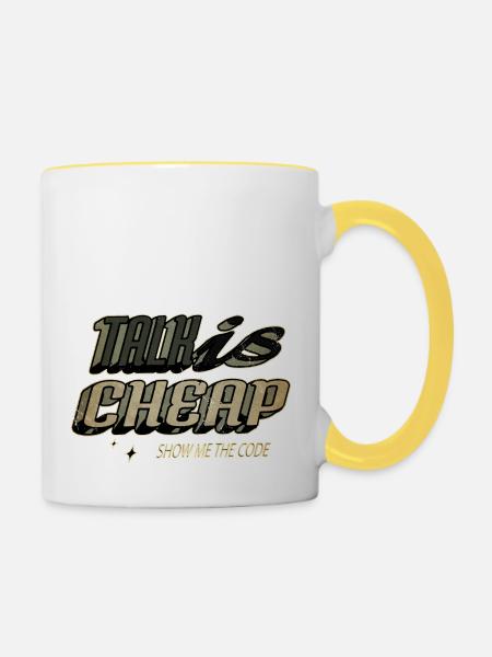 happy computer language - Tasse zweifarbig - Weiß/Gelb