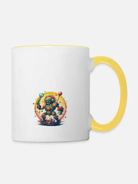 Verrückter Inka Roboter - Tasse zweifarbig - Weiß/Gelb