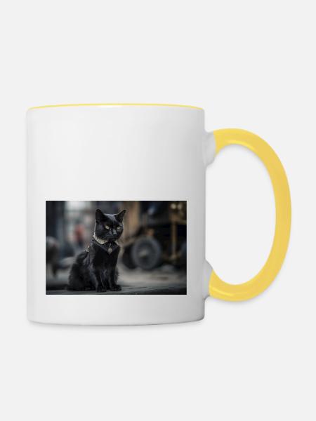 Cat Black 9 - Tasse zweifarbig - Weiß/Gelb
