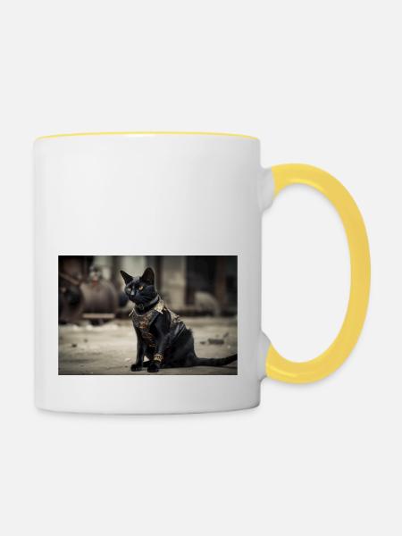 Cat Black - Tasse zweifarbig - Weiß/Gelb