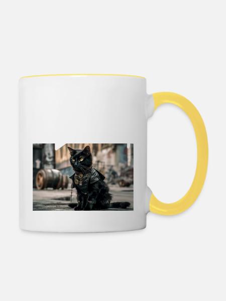 Cat Black 5 - Tasse zweifarbig - Weiß/Gelb