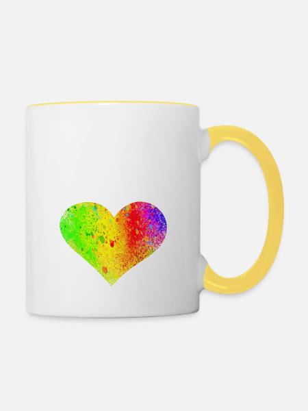 Regenbogen Herz - Tasse zweifarbig - Weiß/Gelb
