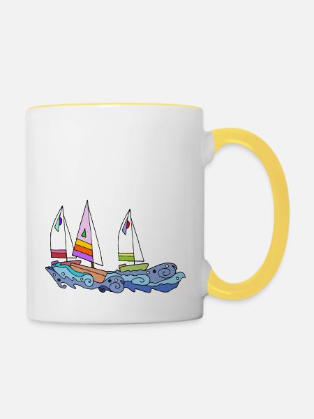 Segelboote - Tasse zweifarbig - Weiß/Gelb