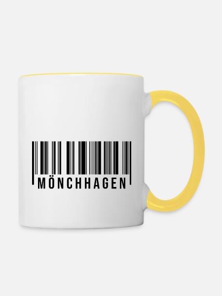 Mönchhagen Strichcode - Tasse zweifarbig - Weiß/Gelb