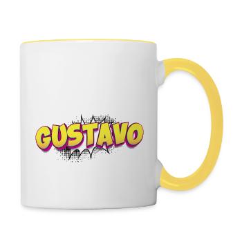 Gustavo Nom personnalisé Style bande dessinée Pop Art, - Mug contrasté - blanc/jaune - Droite