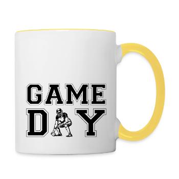 Spieltag für Männer Frauen Fußball Sonntag Funday - Tasse zweifarbig - Weiß/Gelb - Rechts
