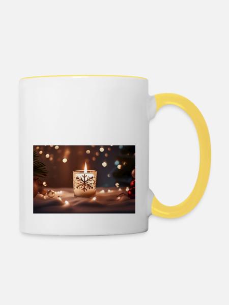 Weihnachtskerze - Tasse zweifarbig - Weiß/Gelb