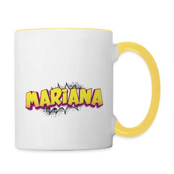 Mariana Nom personnalisé Style bande dessinée Pop Art, - Mug contrasté - blanc/jaune - Droite