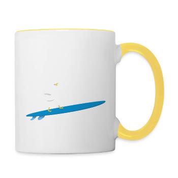 Fun Surfer Gans Surfbrett Surf Ente Surfen Gänse - Tasse zweifarbig - Weiß/Gelb - Rechts