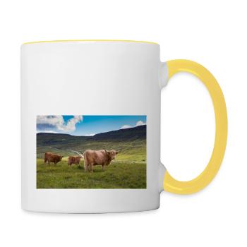 Bovins écossais des Highlands - Mug contrasté - blanc/jaune - Droite