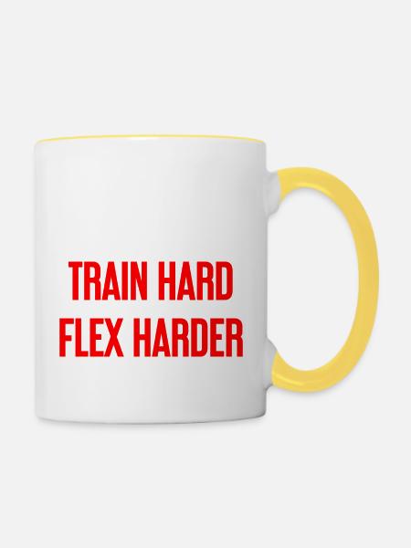 Train Hard Flex Harder - Contrasting Mug - white/yellow
