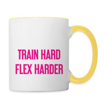 Train Hard Flex Harder - Tasse zweifarbig - Weiß/Gelb - Rechts
