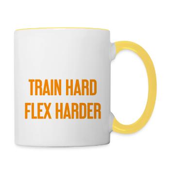 Entraînez-vous dur, fléchissez plus fort - Mug contrasté - blanc/jaune - Droite