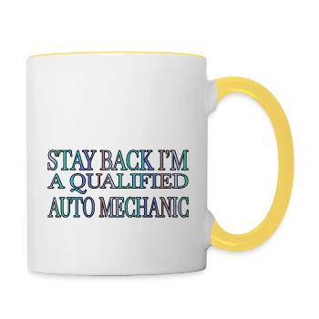 blague voiture auto mécanicien automobile cadeau d’anniversaire - Mug contrasté - blanc/jaune - Droite