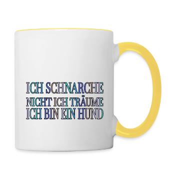 Fun Bull Terrier cadeau Bday humour chien préféré - Mug contrasté - blanc/jaune - Droite