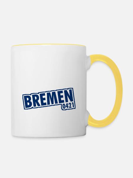 Bremen - 0421 - Vorwahl - Tasse zweifarbig - Weiß/Gelb