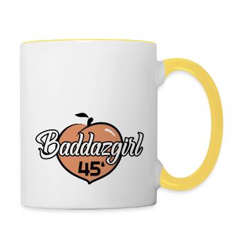 baddazgirl logo - Tasse zweifarbig - Weiß/Gelb - Rechts