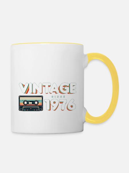 Vintage-musiikki ja nostalginen syntymäpäivä - Vintage - Tvåfärgad mugg - vit/gul