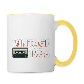 Jahrgang 1986 Retro Vintage Nostalgischer Geburtstag - Tasse zweifarbig - Weiß/Gelb - Rechts