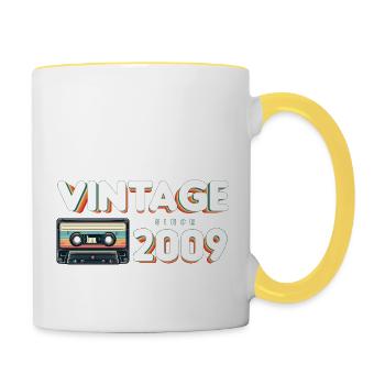 Rétro Vintage 2009 Nostalgique Anniversaire Hommes Femmes - Mug contrasté - blanc/jaune - Droite