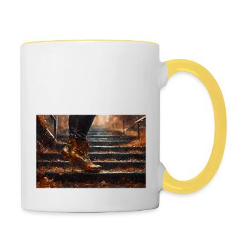 Night on the Stairs - AI - Contrasting Mug - white/yellow - Right