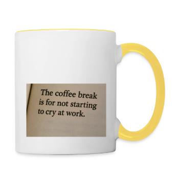 La pause-café, c’est ne pas se mettre à pleurer au travail - Mug contrasté - blanc/jaune - Droite