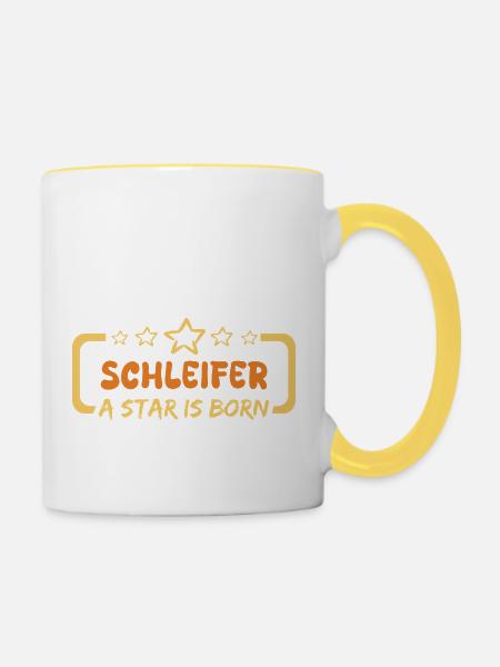 Schleifer als Held - Tasse zweifarbig - Weiß/Gelb