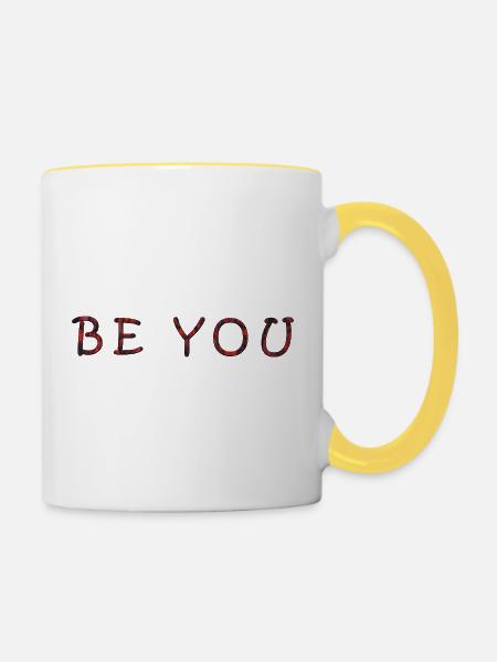 Motivierendes Be You Textdesign - Tasse zweifarbig - Weiß/Gelb