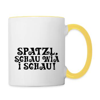 Spatzl Schau! - Tasse zweifarbig - Weiß/Gelb - Rechts