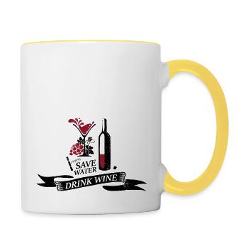 Save water drink wine - Contrasting Mug - white/yellow - Right